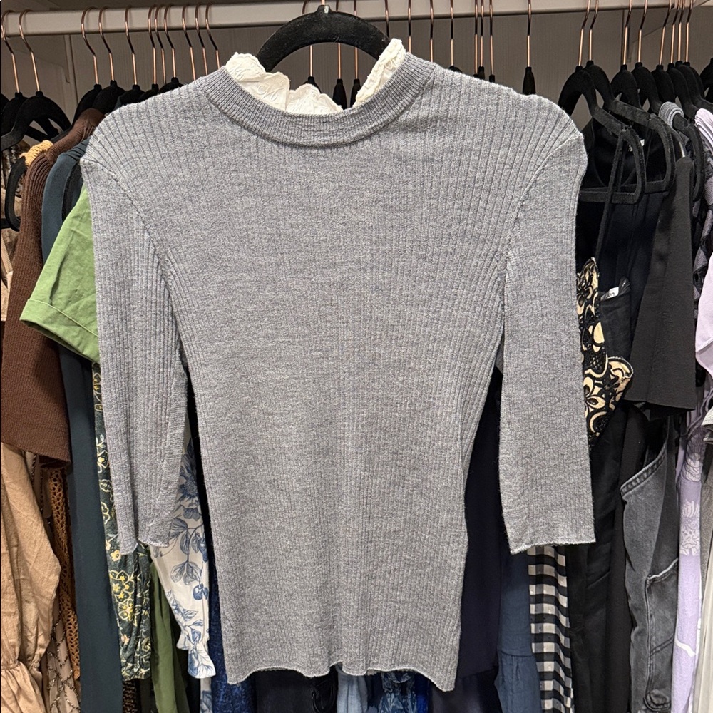 Maje Light Gray Ribbed Knit Top